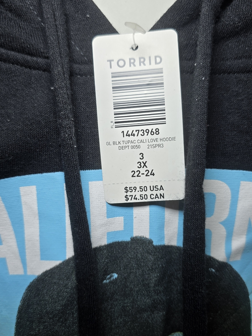 Torrid Tupac Black Hoodie with Multicolor California Love Graphic 3X NWT - Picture 2 of 3